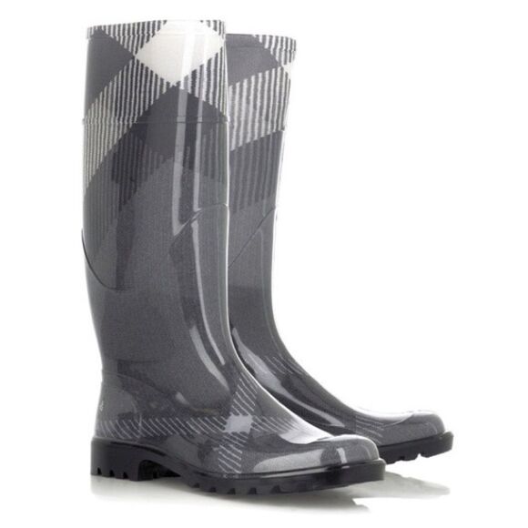 Burberry Wellington Check Rubber Rain Boots In Grey Size 36 US 6 - Picture 1 of 14